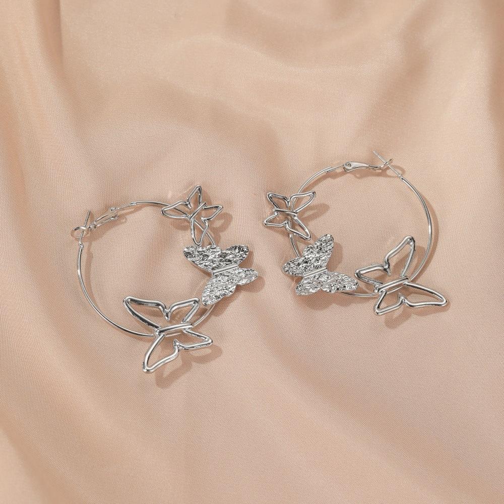 Earrings Retro Exaggerated Three Butterfly Earrings Femininity Hollow Three Butterfly Earrings Earrings