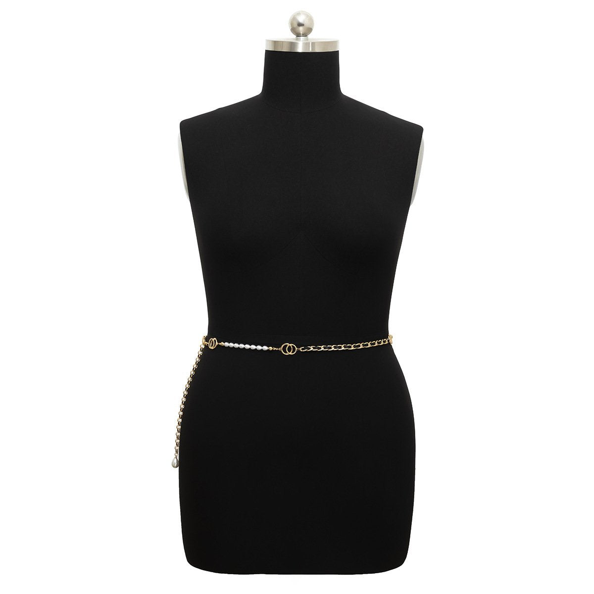 Jewelry Sexy Slim PU Winding Chain Body Chain Temperament Imitation Pearl Metal Double Ring Waist Chain