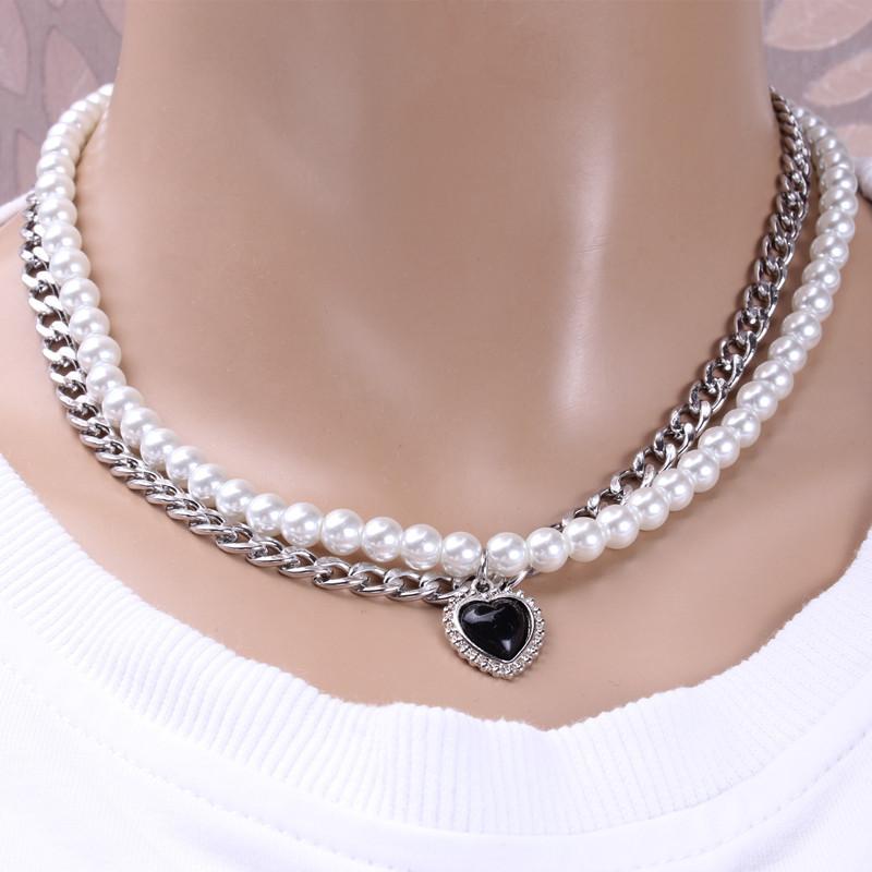 Pearl Smiley Clavicle Chain Hip Hop Necklace Accessories Jewelry