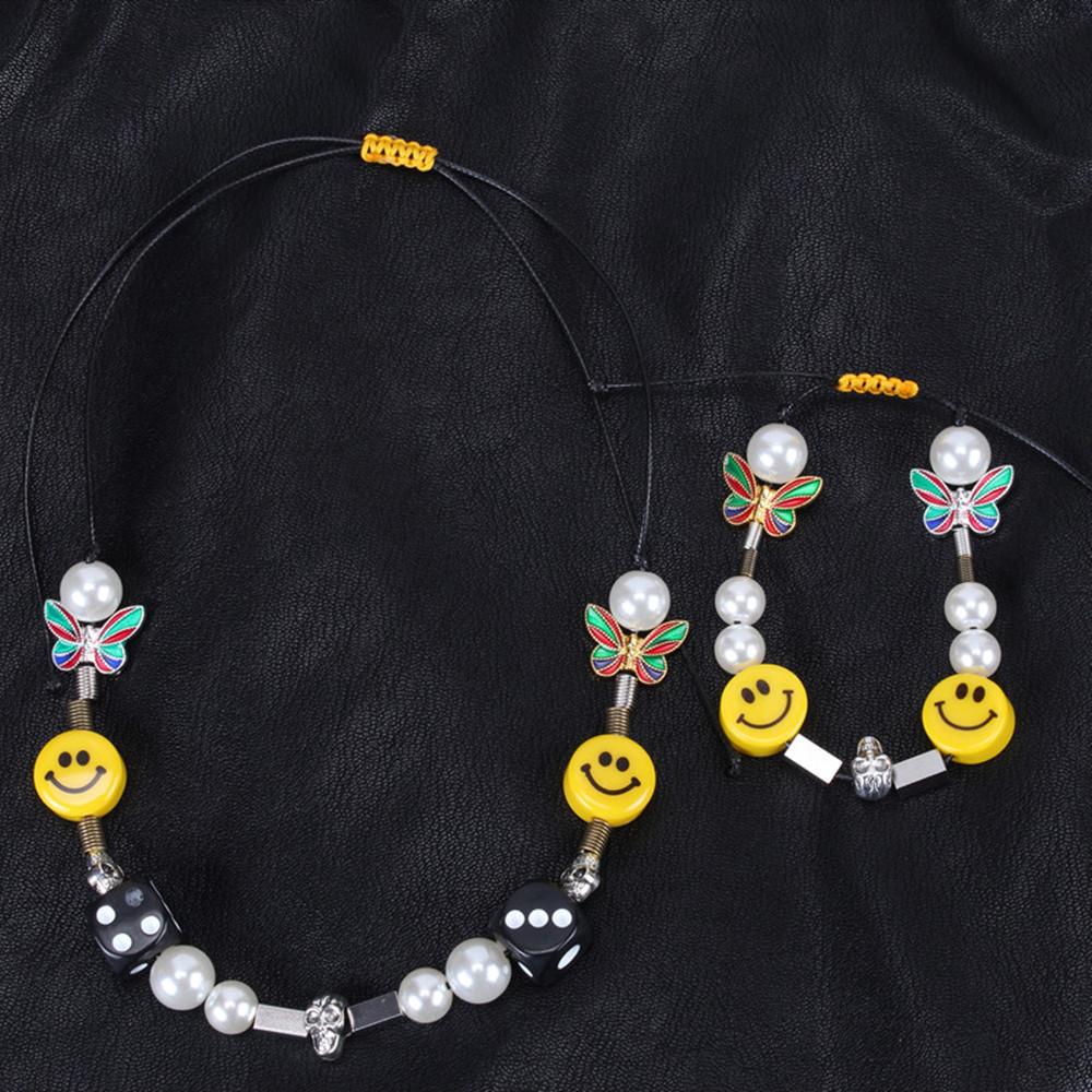 Necklace Hip Hop Personality Dice Pearl Bracelet Necklace Butterfly Smile Necklace