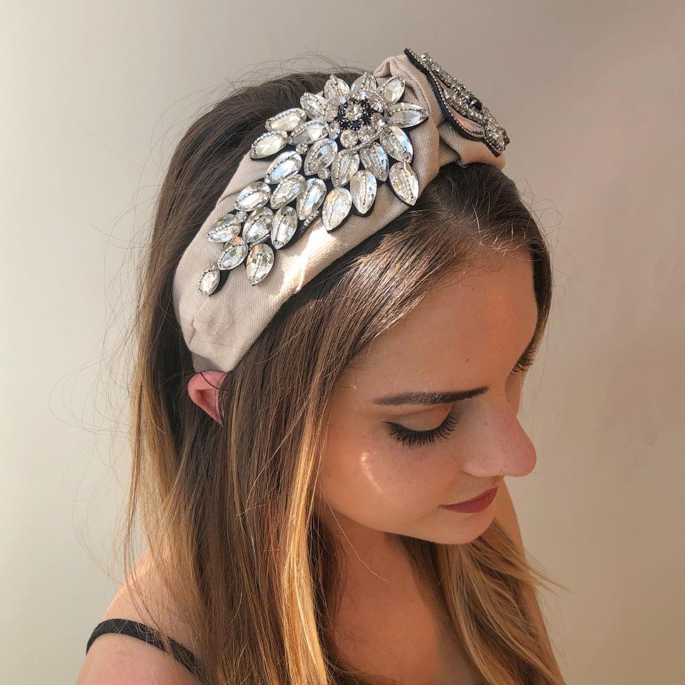 F3137 Retro wide-brimmed fabric rice bead hair ornament style personality Baroque palace diamond headband female