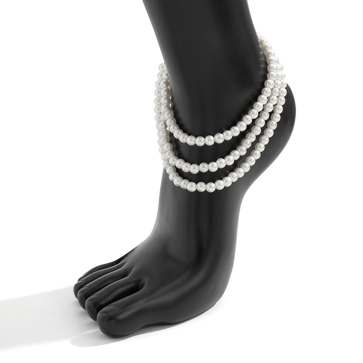 Jewelry temperament imitation pearl beaded tassel anklet female trend simple geometric instep chain anklet