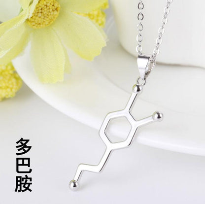 Jewelry Chemical Structure Molecule Dopamine Necklace Geometric Figure Pendant