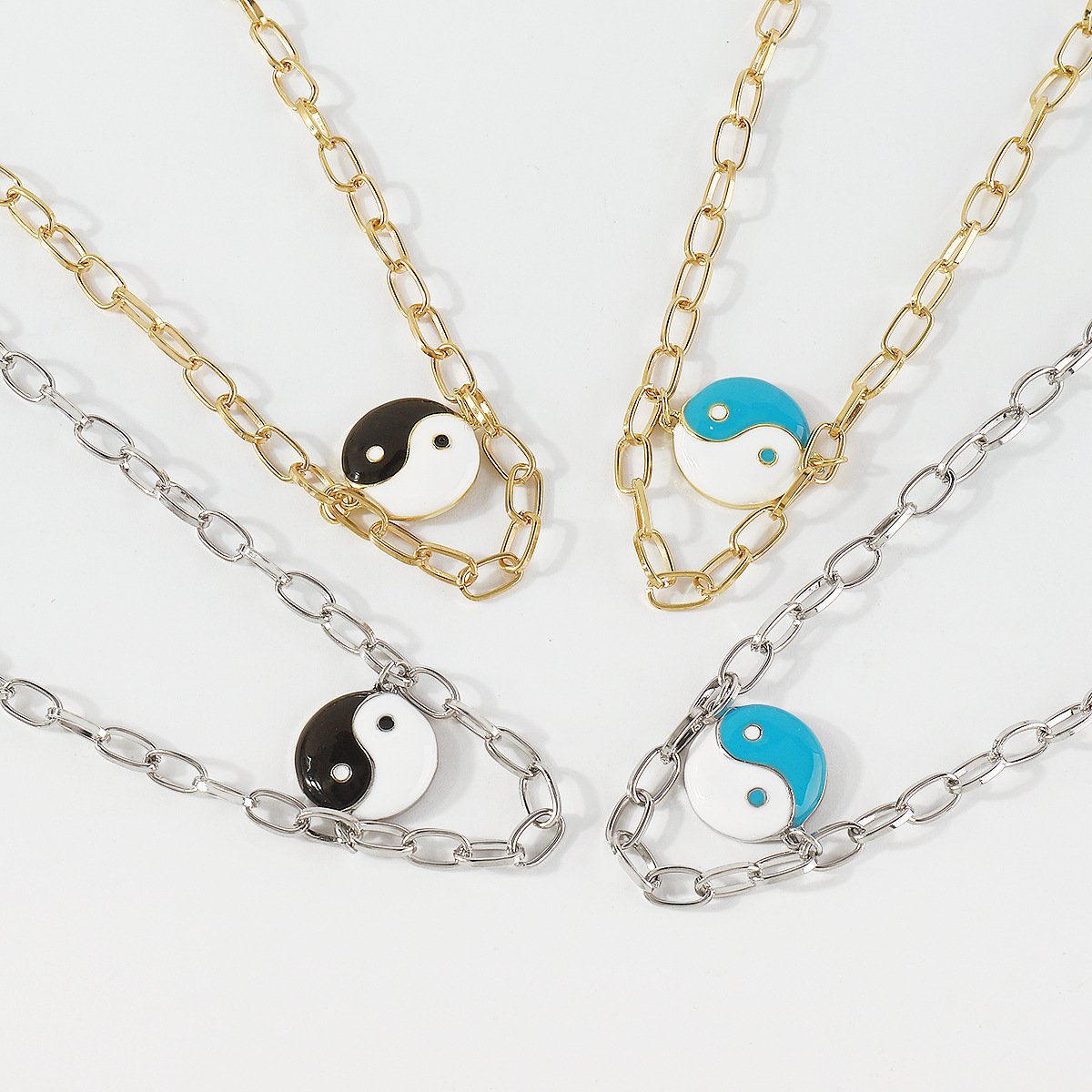 N1478 Single Layer Geometric Necklace Alloy Drip Oil Tai Chi Yin Yang Eight Diagrams Necklace Creative Fashion Necklace