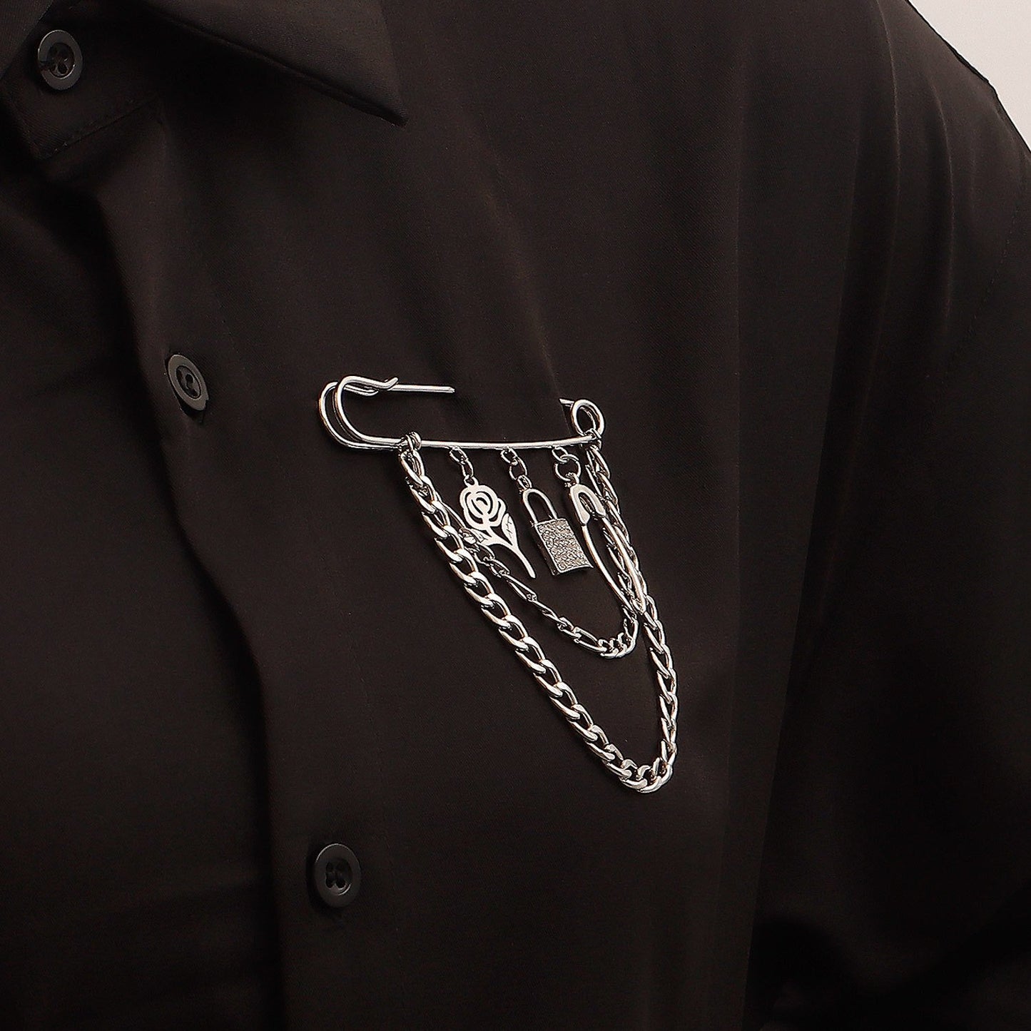 Jewelry Valentine's Day rose pendant brooch accessories female punk steel color padlock pin pendant