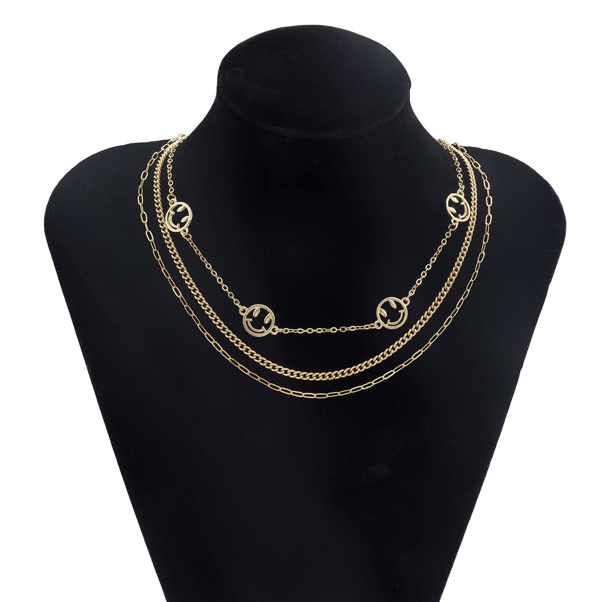 Jewelry Sweet Cool Cross Geometric Chain Necklace Spice Girl Hollow Smiley Face Set Necklace Female