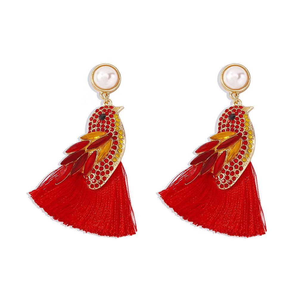 E1172 Creative Pearl Earrings Geometric Bird Tassels Diamond Earrings Retro Animal Earrings