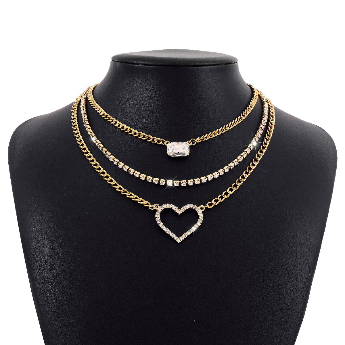 N1483 jewelry, layered sweet and cool girl love necklace rhinestone multi-layered punk hip-hop necklace