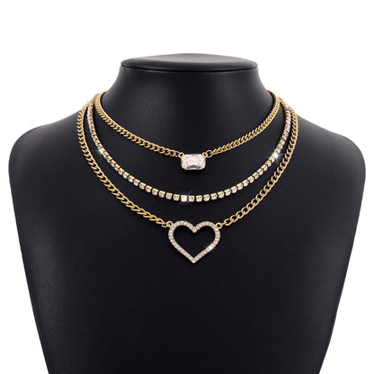 N1483 jewelry, layered sweet and cool girl love necklace rhinestone multi-layered punk hip-hop necklace