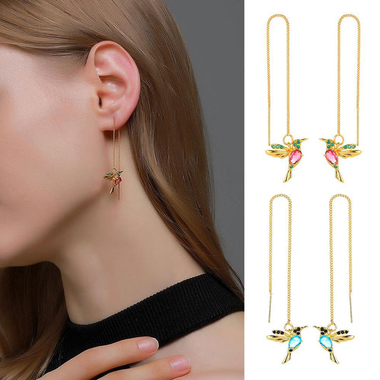 Accessories colorful bird ear wire long bird earrings female hummingbird earrings cute small animal earrings