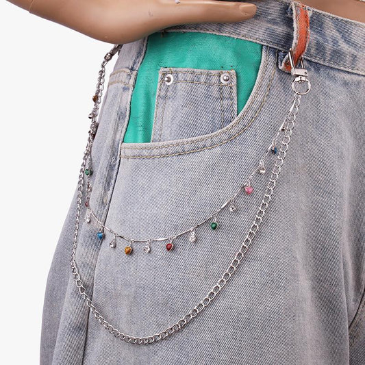 Jewelry Color Heart Pendant Pants Chain Simple Versatile Rhinestone Double Layer Jeans Jewelry