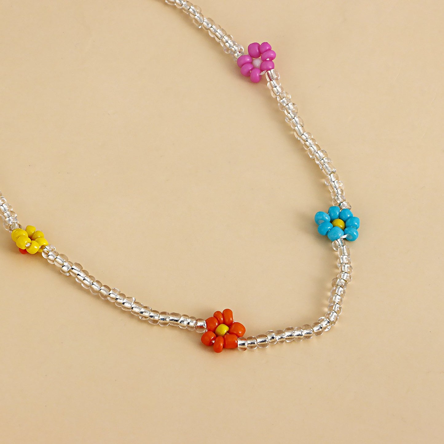 Necklace Jewelry Bohemian Transparent White Rice Beads Colorful Daisy Flower Necklace Necklace Female Niche Design