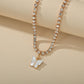 Fashion Rhinestone Claw Chain Necklace Cute Plate Butterfly Pendant Necklace Jewelry