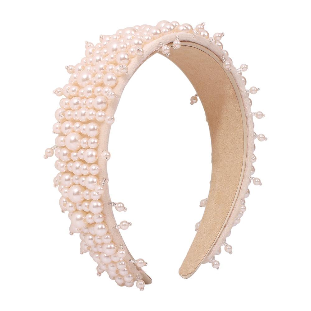 F3195 exaggerated heavy industry headband female imitation pearl temperament wide-brimmed bead headband baroque simple hair accessories