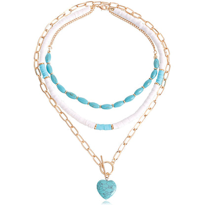Jewelry bohemian soft pottery turquoise love pendant necklace female marine niche design