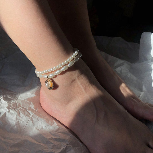 Jewelry Summer Vacation Beaded Set Foot Decoration Simple Pearl Scallop Shell Pendant Anklet Female