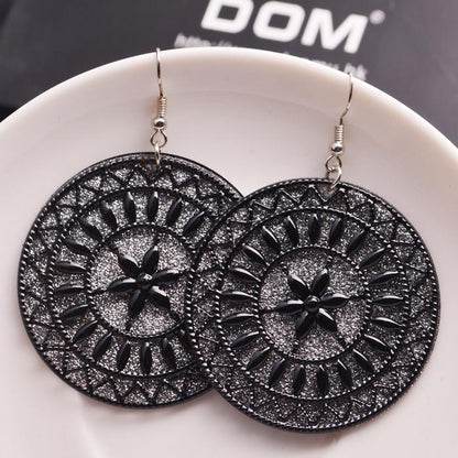 Palace Exaggerated Retro Hollow Flower Earrings Round Frosted Earrings