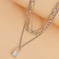 Trend Jewelry Punk Hip Hop Exaggerated Double Clavicle Chain Lock Pendant Necklace Metal Collar