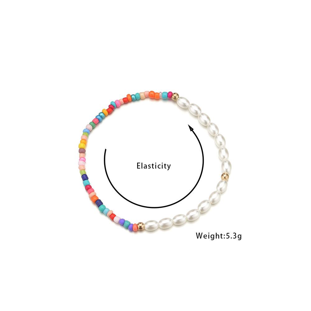 Fashion Oval Pearl Anklet Bohemian Vacation Colorful Rice Bead Elastic Thread Anklet Accessories