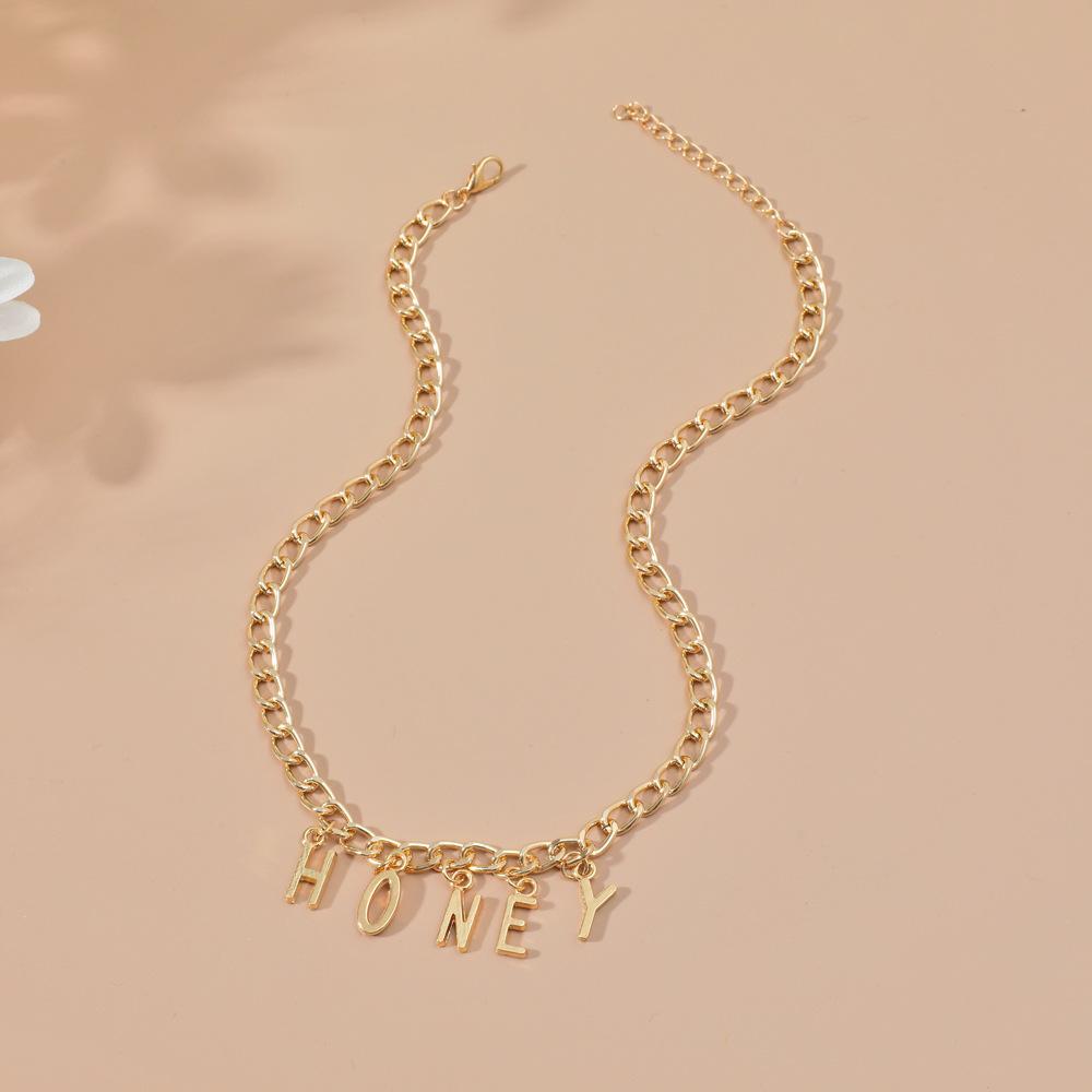 diy simple handmade alloy English word letter necklace hip-hop couple pendant short chain men and women