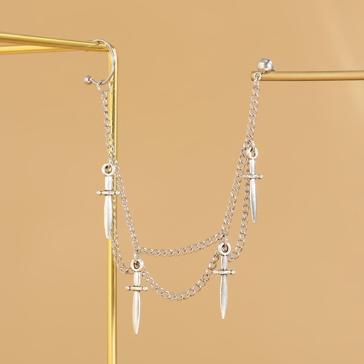 Jewelry punk punch-free iron chain tassel nose nails nose ring earrings one-piece piercing nose decoration