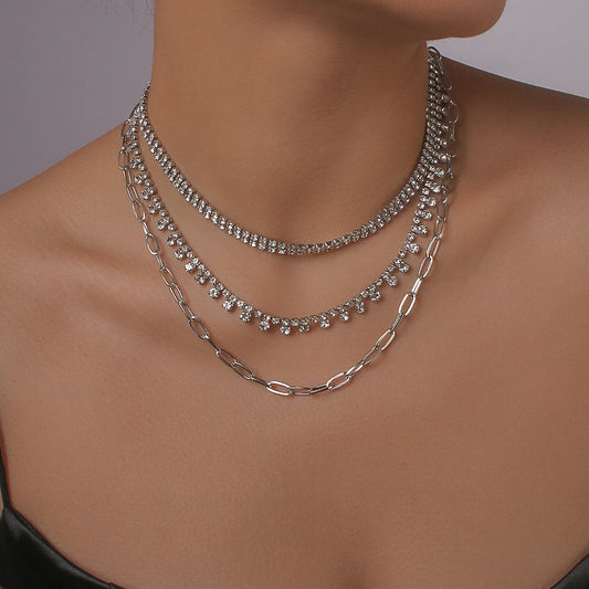 N1136 TikTok Alloy Claw Chain Street Shoot Trendy Necklace Light Luxury Geometric Multilayer Necklace