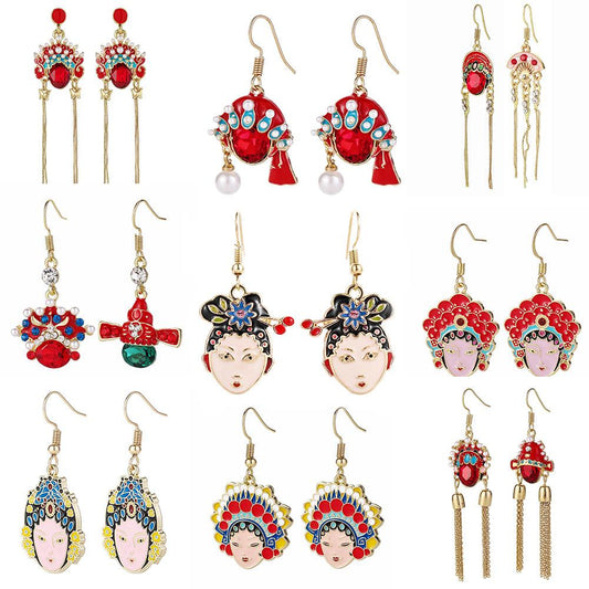 Personality Fashion Ear Jewelry Chinese Earrings Ancient Beijing Opera Mask Earrings