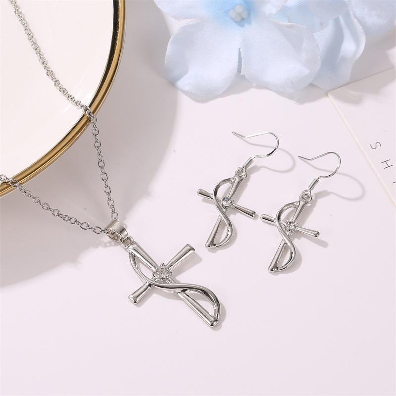 Jewelry Temperament Cross Pendant Earrings High Cold Diamond Necklace Earrings Set