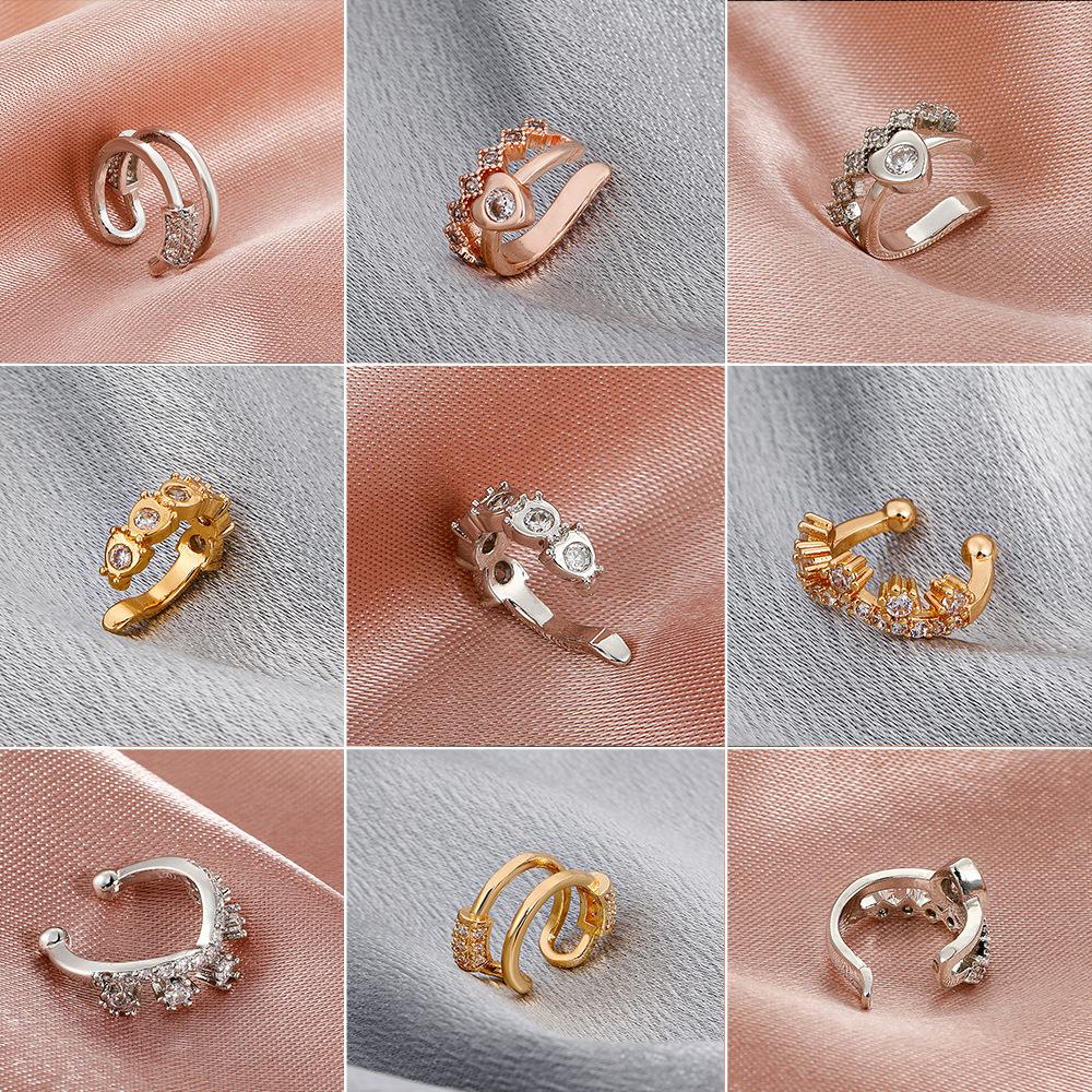 Simple zircon hole-free ear clip fashion retro geometric C-shaped ear bone clip niche design temperament earrings women