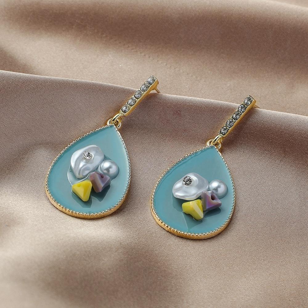 Jewelry temperament drop-shaped blue special-shaped pearl original stone earrings temperament gravel diamond earrings female