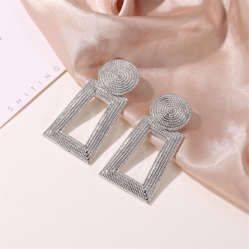 Frosty hollow trapezoidal earrings temperament geometric pendant earrings female square pattern metal earrings