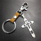 Grid Hollow Cross Stainless Steel Pendant Leather Keychain Couple Gift Small Gift