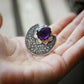 Retro purple gemstone ring Bohemian ethnic carving flower fan-shaped index finger ring ins jewelry