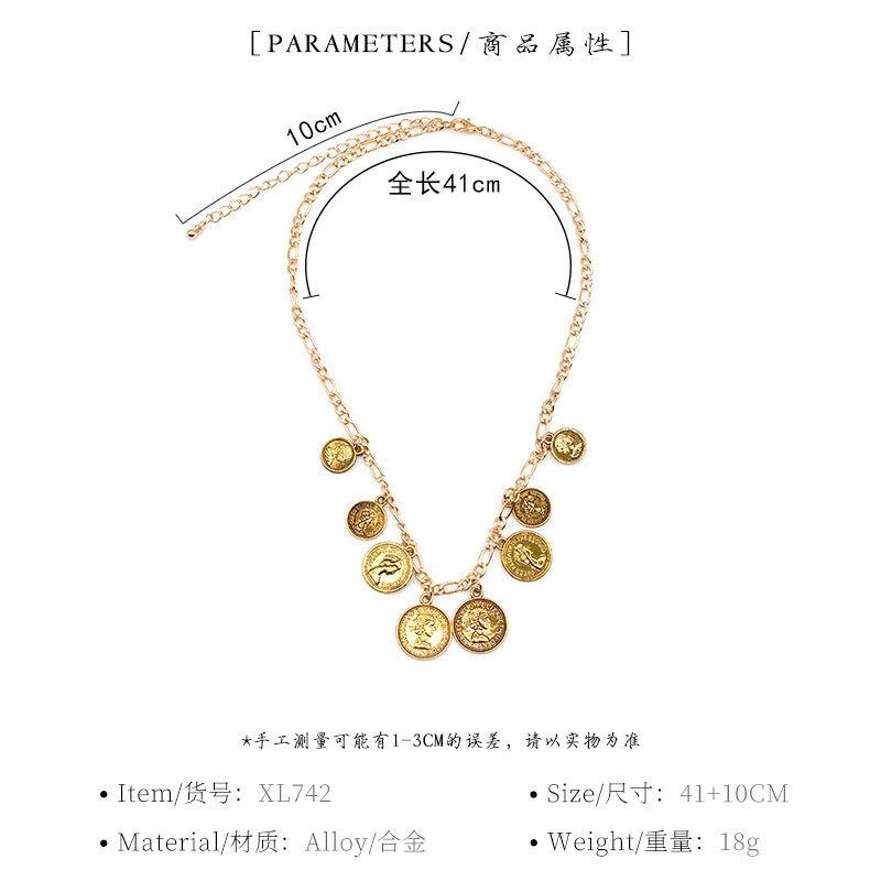 Popular Jewelry Trend Fashion Simple Portrait Engraving Coin Chain Necklace