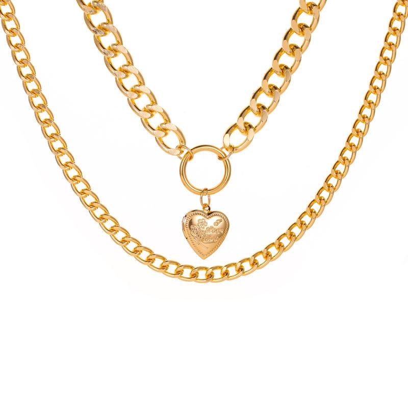 Retro Multilayer Necklace Creative Coin Love Lock Sweater Chain Metal Thick Chain Clavicle Chain Accessories