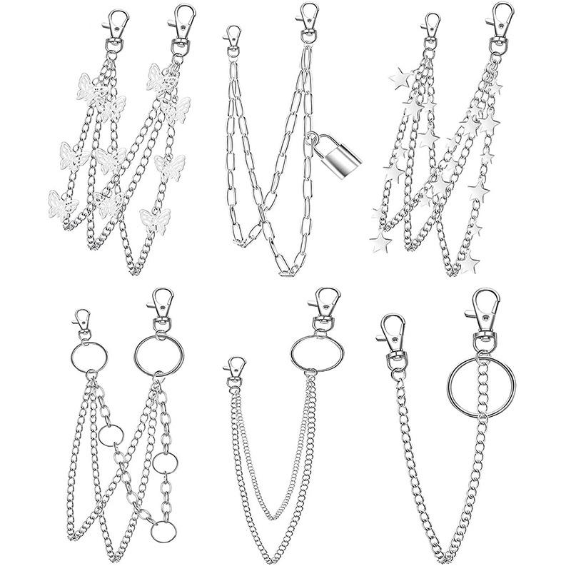 Six-piece trouser chain simple metal butterfly padlock versatile pendant trendy body chain