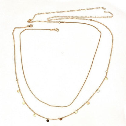 Jewelry Fashion Sweet Cool Alloy Double Thin Chain Waist Chain Versatile Tassel Chain Sequin Body Chain