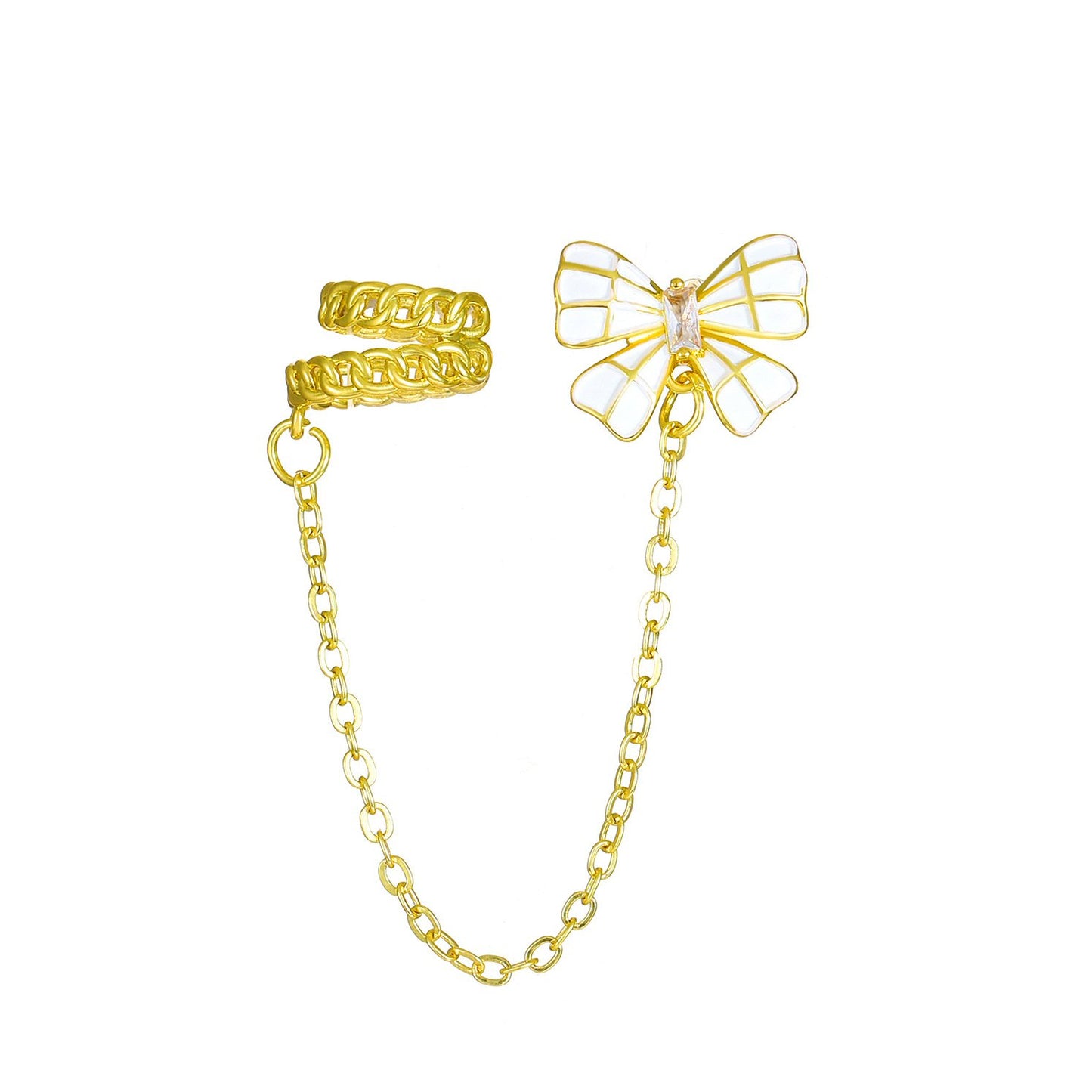 ins zircon bow ear bone clip fashion light luxury chain tassel ear clip no ear hole net red earrings trend