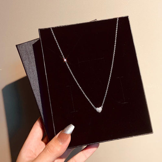Ins full diamond love necklace female French light luxury niche design peach heart collarbone chain sweet temperament necklace