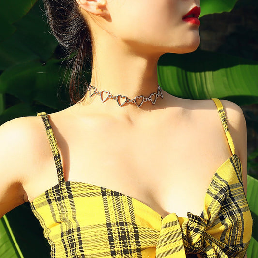 Jewelry Love Necklace Geometric Necklace Women Simple Heart Shaped Hollow Chain Love Necklace Women