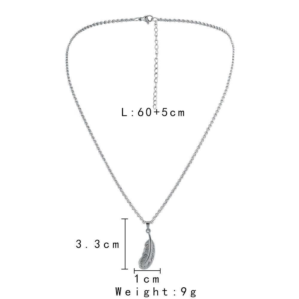 Niche design high-end men's simple personality stainless steel feather necklace versatile fashion titanium steel pendant