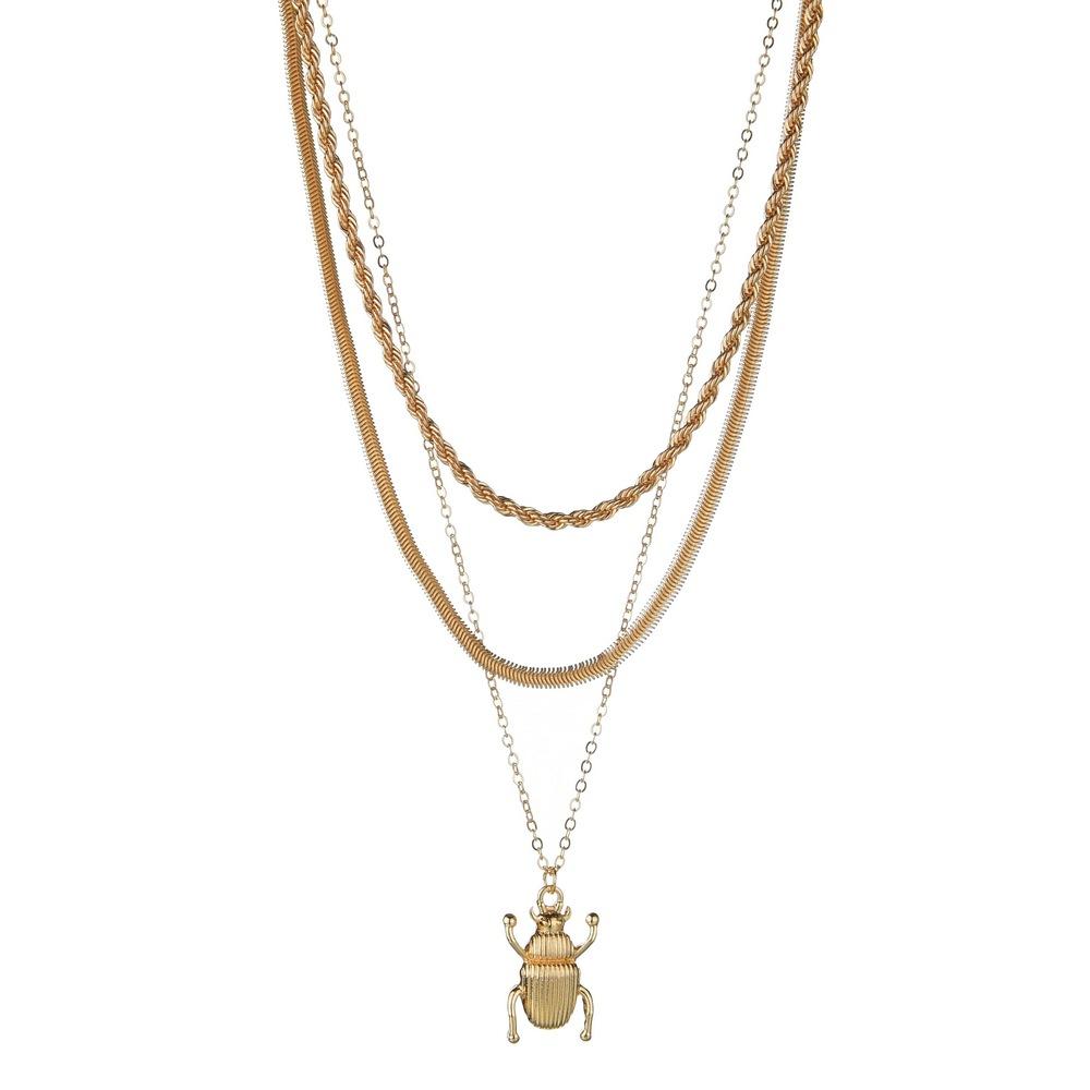 Retro Fashion Alloy Beetle Pendant Necklace Twist Snake Chain Multilayer Clavicle Chain Accessories