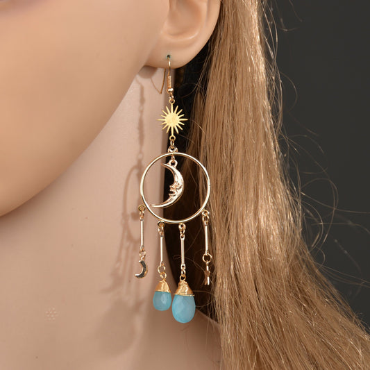 Bohemia Exaggerated Crystal Earrings Fashion Alloy Moon Star Earrings Accessories