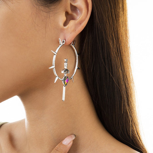 Jewelry Fashion Street Shooting Geometric Circle Rivet Earrings Retro Trend Gem Sword Shape Earrings Female
