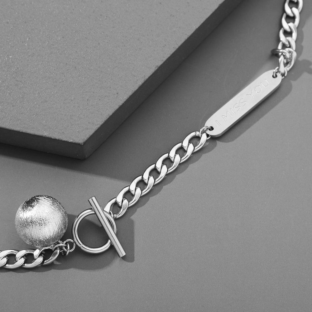 Ins cold ball IMISSYOU titanium steel pendant stainless steel necklace clavicle chain necklace