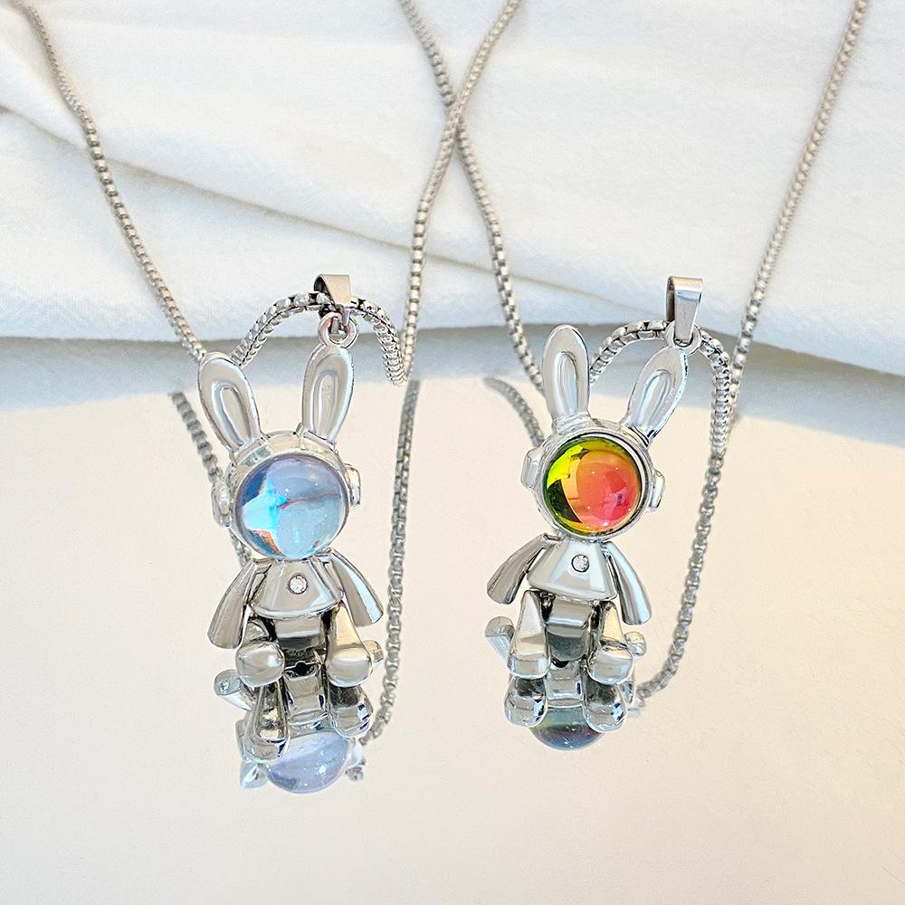 Space Rabbit Necklace Men and Women Punk Hip Hop Niche Design Long Sweater Chain Internet Celebrity Accessories Trend