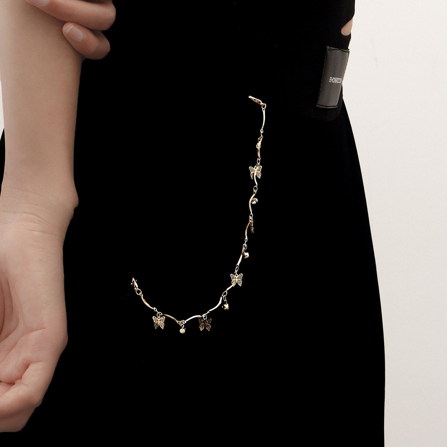 Jewelry Exquisite Hollow Butterfly Zircon Diamond Pendant Pants Bag Chain Female Ins Splicing Metal Chain Clothing