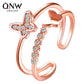 Fashion Jewelry Double Butterfly Ring Women's Popular Rose Gold Diamond Opening Adjustable Ring