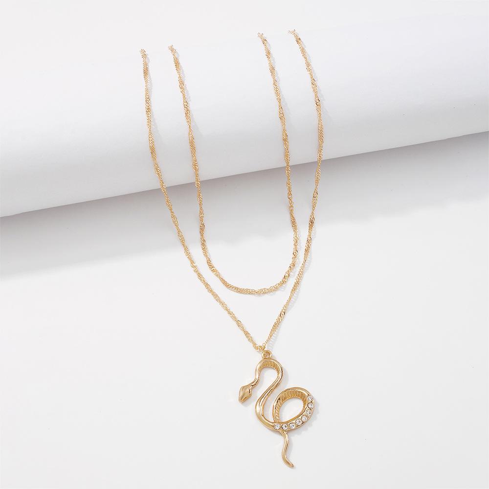 N8966 Retro Exaggerated Jewelry Zodiac Snake Temperament Double Necklace Glass Diamond Micro-Inlaid Geometric Necklace Female