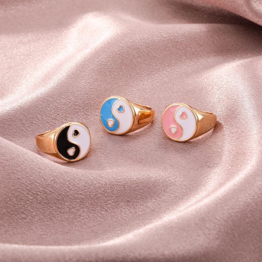 Ins yin and yang gossip ring fashion creative geometric alloy drop oil multi-color ring jewelry female